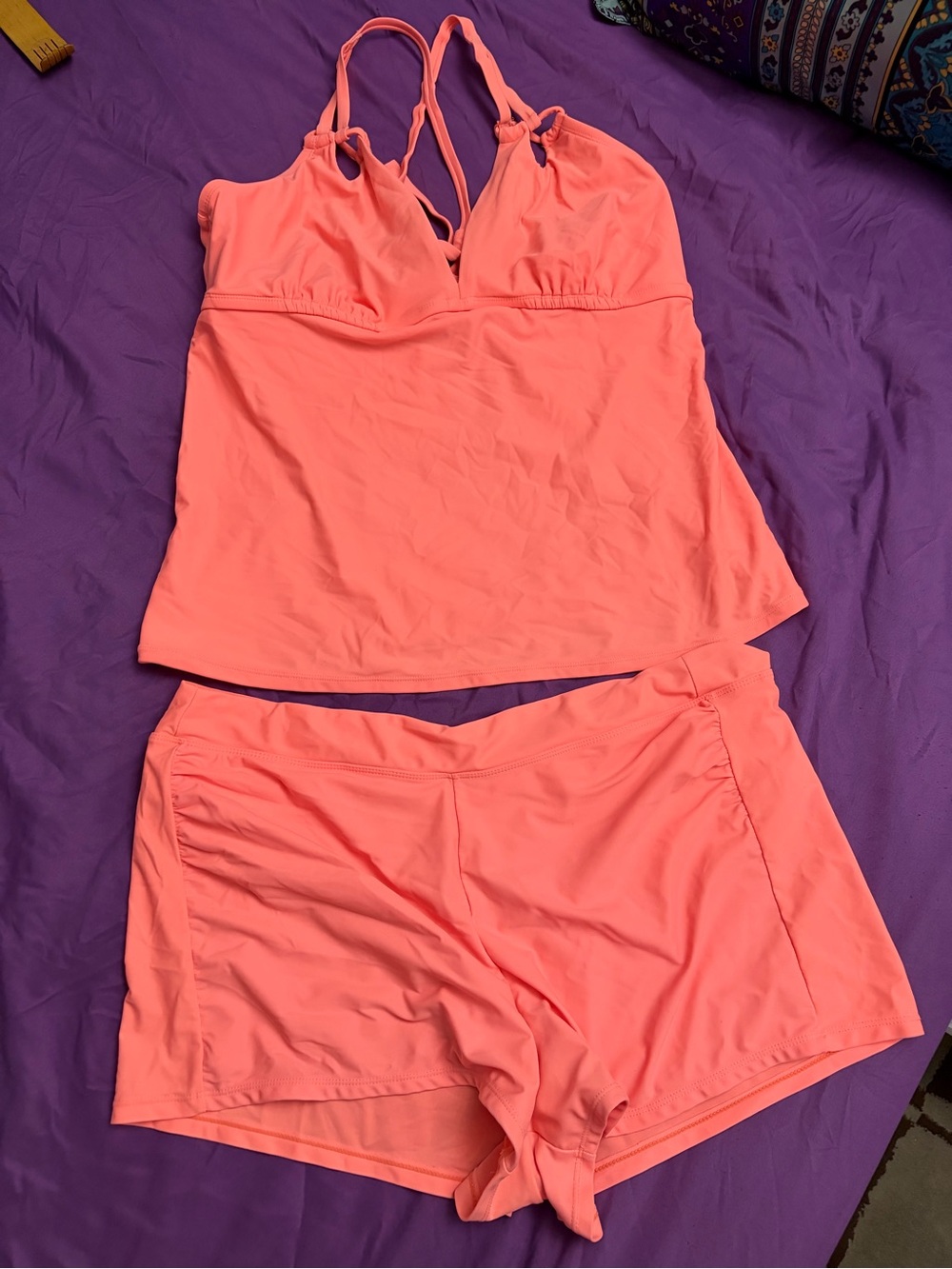 Time and Tru Coral Pink One-Piece Style Tankini with Swim Shorts